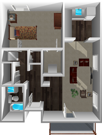 This image is the visual 3D representation of Floorplan D in Greentree Park Apartments.